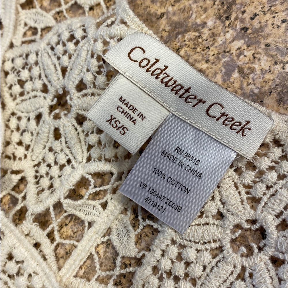 Coldwater Creek Short Sleeve Cream or Off White Open Knit Sweater Top XS/S - Picture 3 of 16